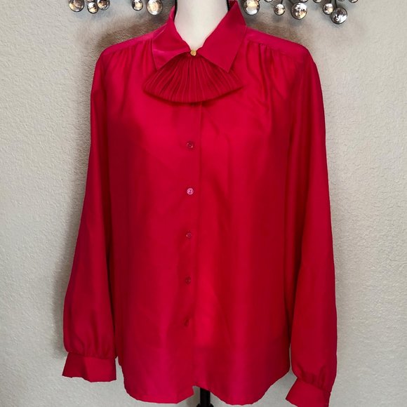 Awesome Deep‎ Pink 90s Business Casual/Professional Blouse - W 16 - Picture 1 of 9